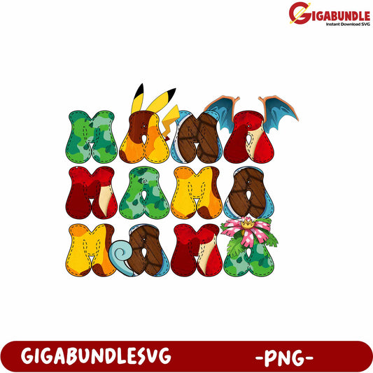Colorful Mamo Lettering Design with Characters for Fun Crafts PNG