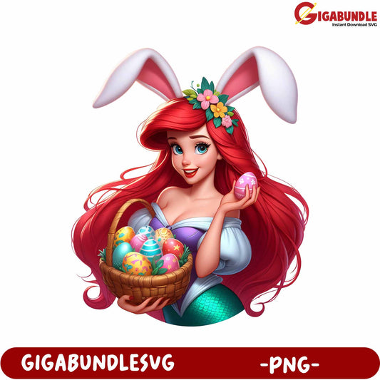 Colorful Mermaid with Easter Basket PNG File for Celebrations