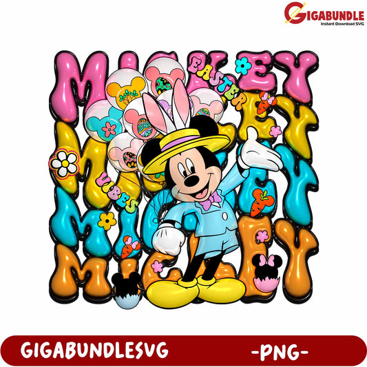Colorful Mickey Mouse Easter PNG Design with Balloons and Flowers