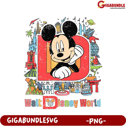 Colorful Mickey Mouse Walt Disney World PNG Design for Instant Download