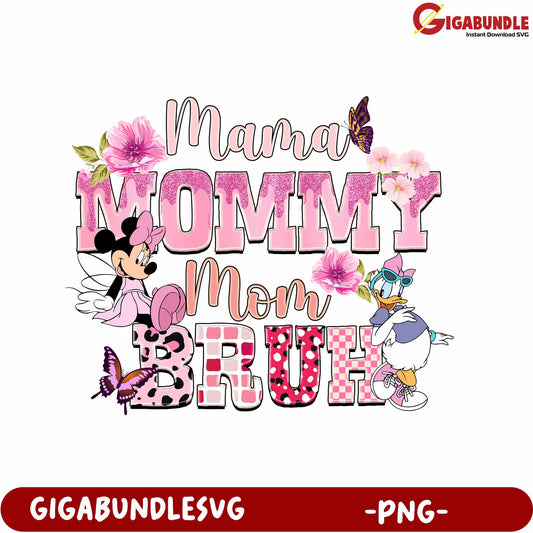Colorful Mom PNG Design with Disney Characters and Flowers