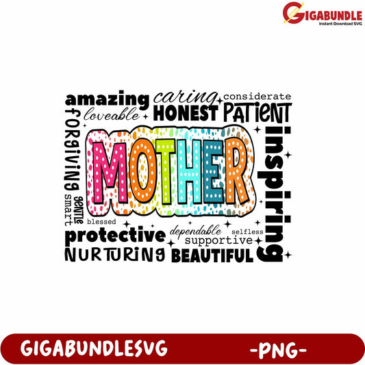 Colorful Mother Word Art Design for Gift and Home Decor - PNG