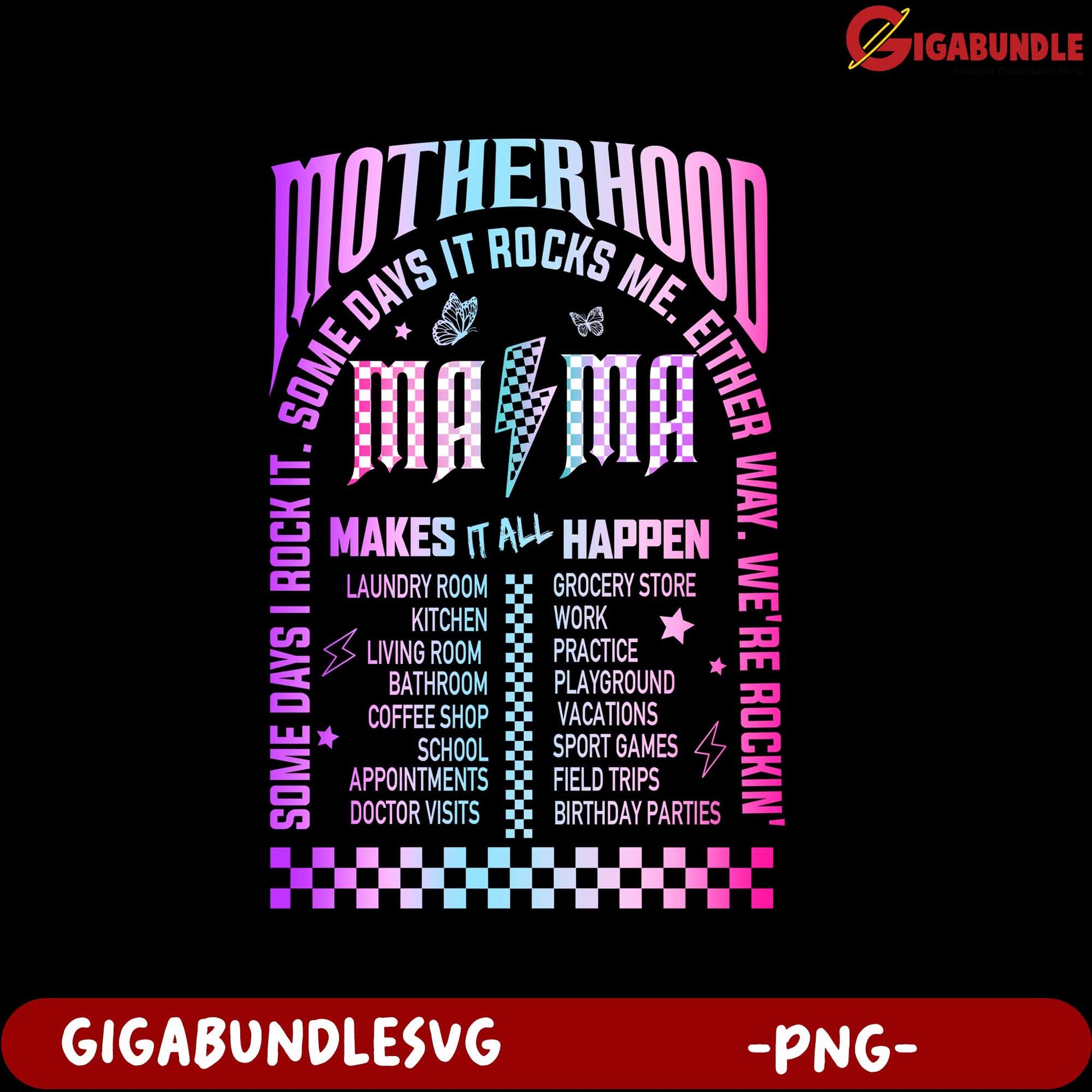 Colorful Motherhood PNG Art Makes Everyday Life Rock for Moms