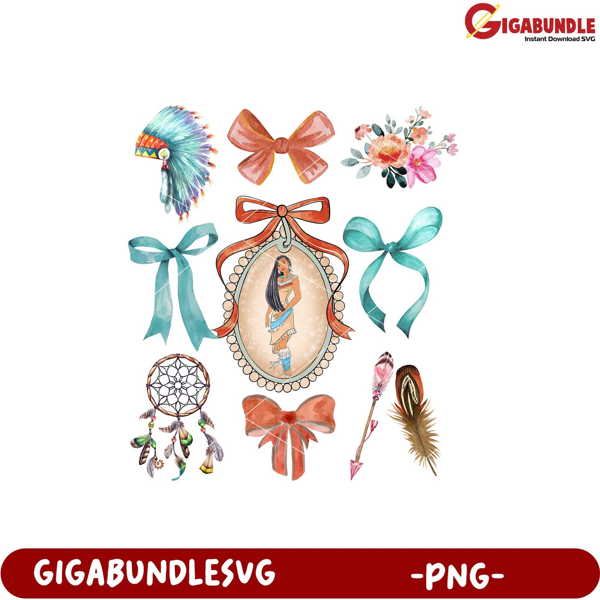 Colorful Native American Themed PNG Clipart Set Download