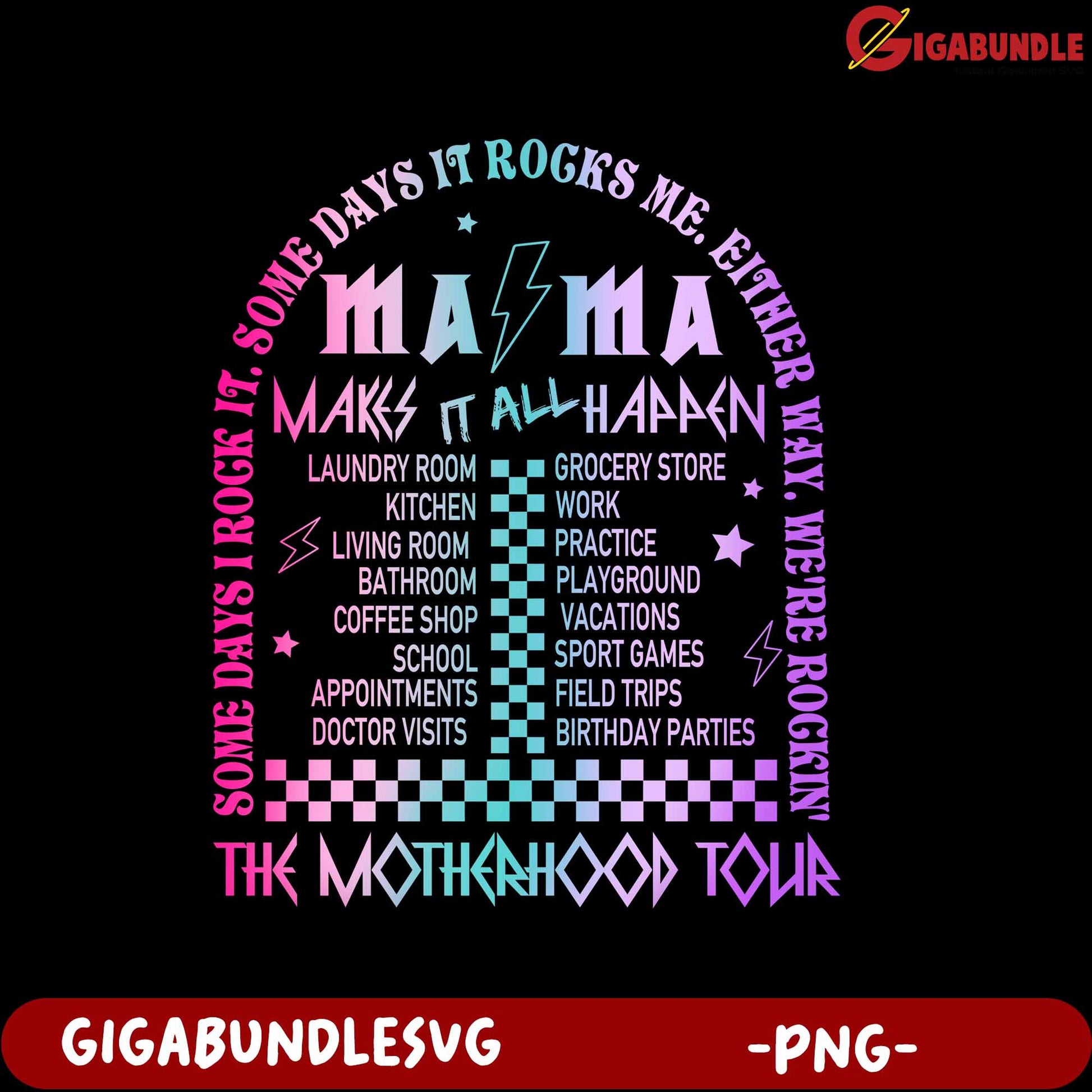 Colorful PNG Design Celebrating Motherhood and Daily Life