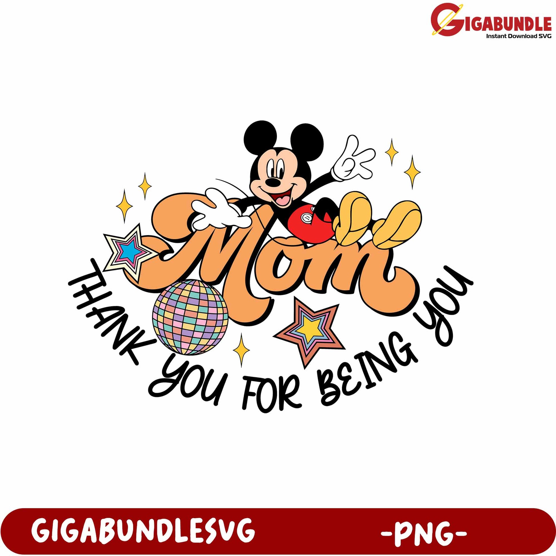 Colorful PNG Design Thank You Mom Mickey Mouse Gift Art