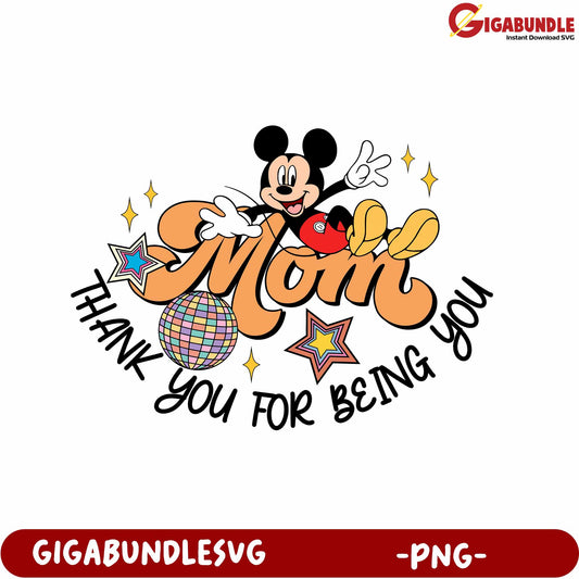 Colorful PNG Design Thank You Mom Mickey Mouse Gift Art