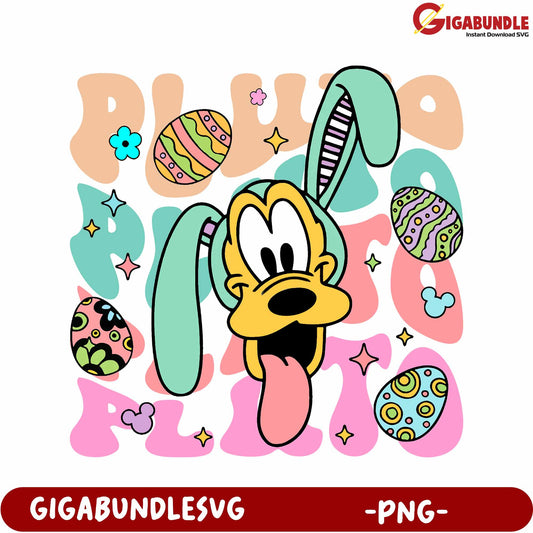 Colorful Pluto Bunny Design with Easter Eggs - PNG Format
