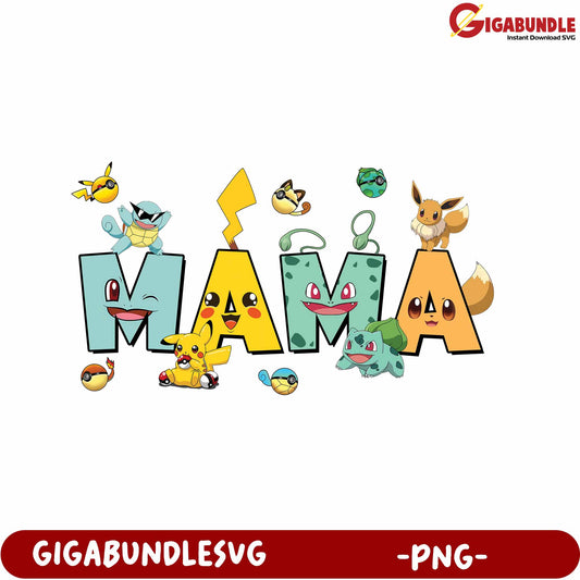 Colorful Pokémon Mama Design in High-Quality PNG Format