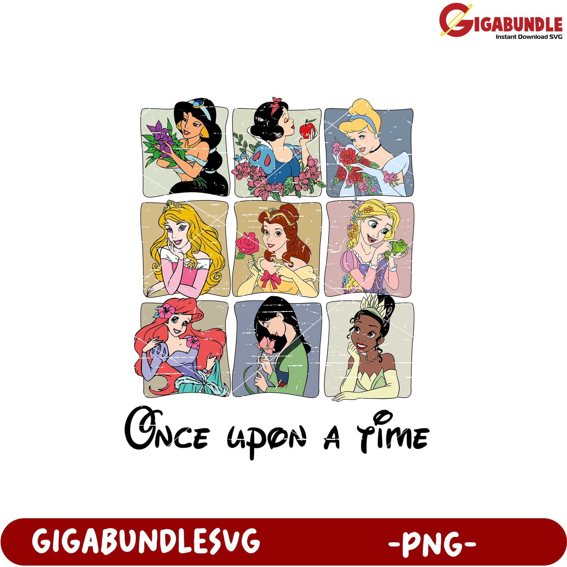 Colorful Princesses Art Once Upon a Time PNG Design