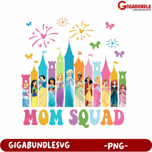 Colorful Princesses Mom Squad Design for Celebrations - PNG