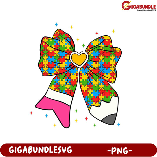 Colorful Puzzle Bow PNG for Fun Craft Projects