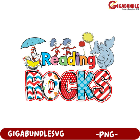 Colorful Reading Rocks PNG Design for Kids' Literacy Fun