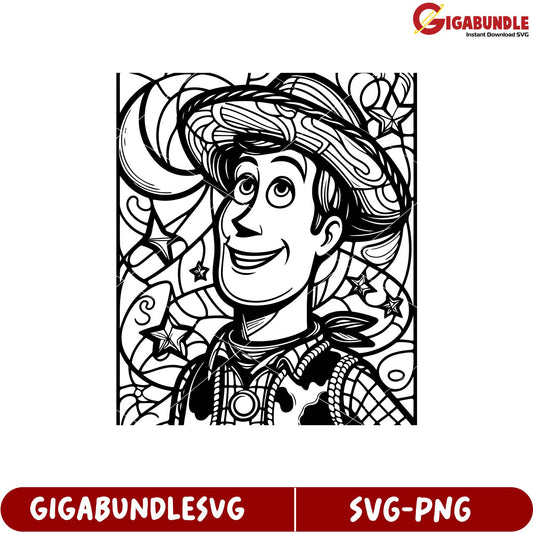 Colorful SVG Coloring Page of a Joyful Cowboy Character Design