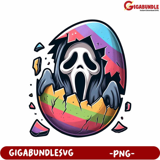 Colorful Screaming Ghost Breaking Egg - Fun PNG Graphic Design
