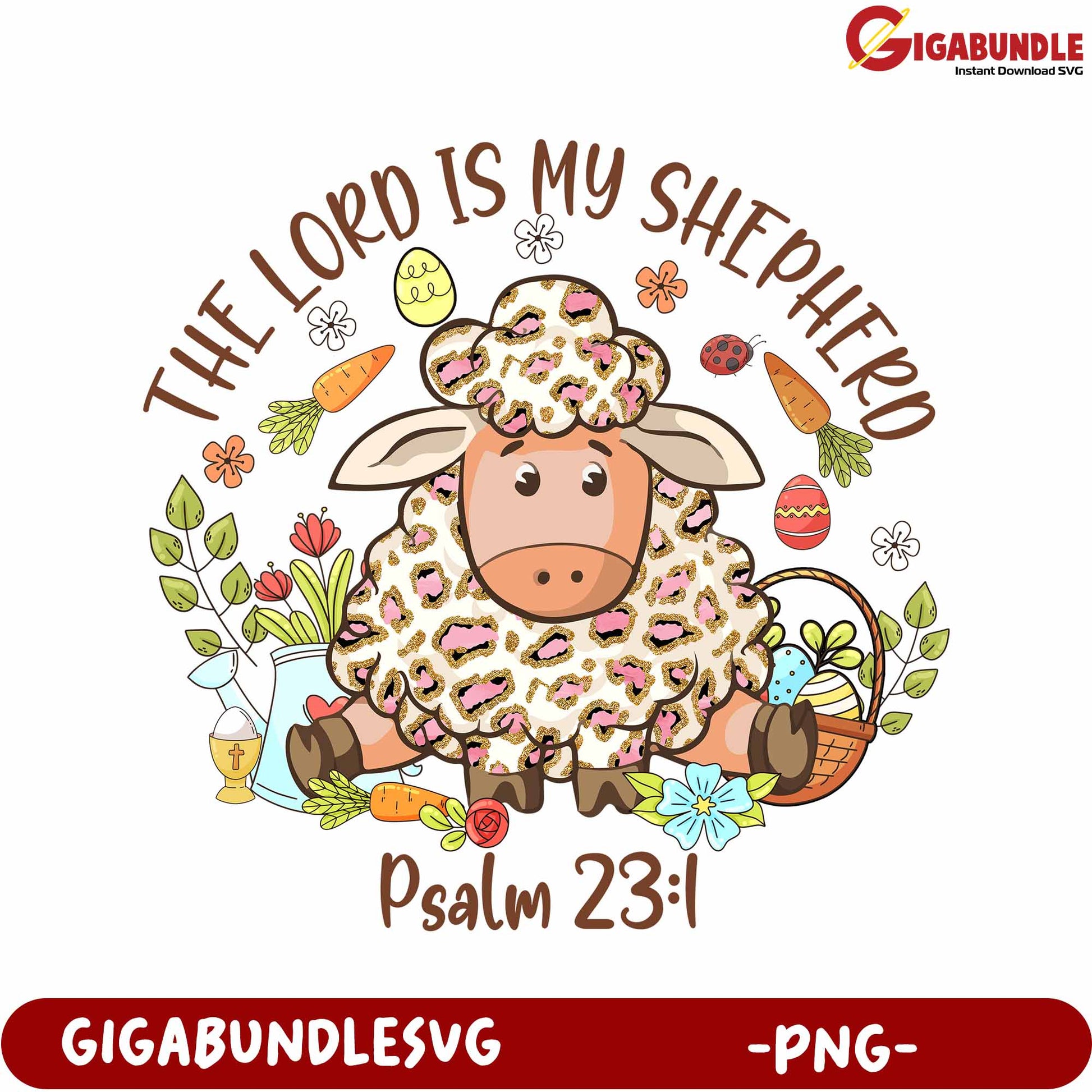 Colorful Sheep Design with Psalm 231 Quote - PNG Format