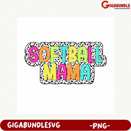 Colorful Softball Mama Design PNG Product for Moms