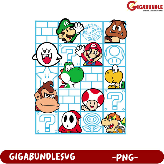 Colorful Super Mario Character Collage PNG for Fans and Collectors