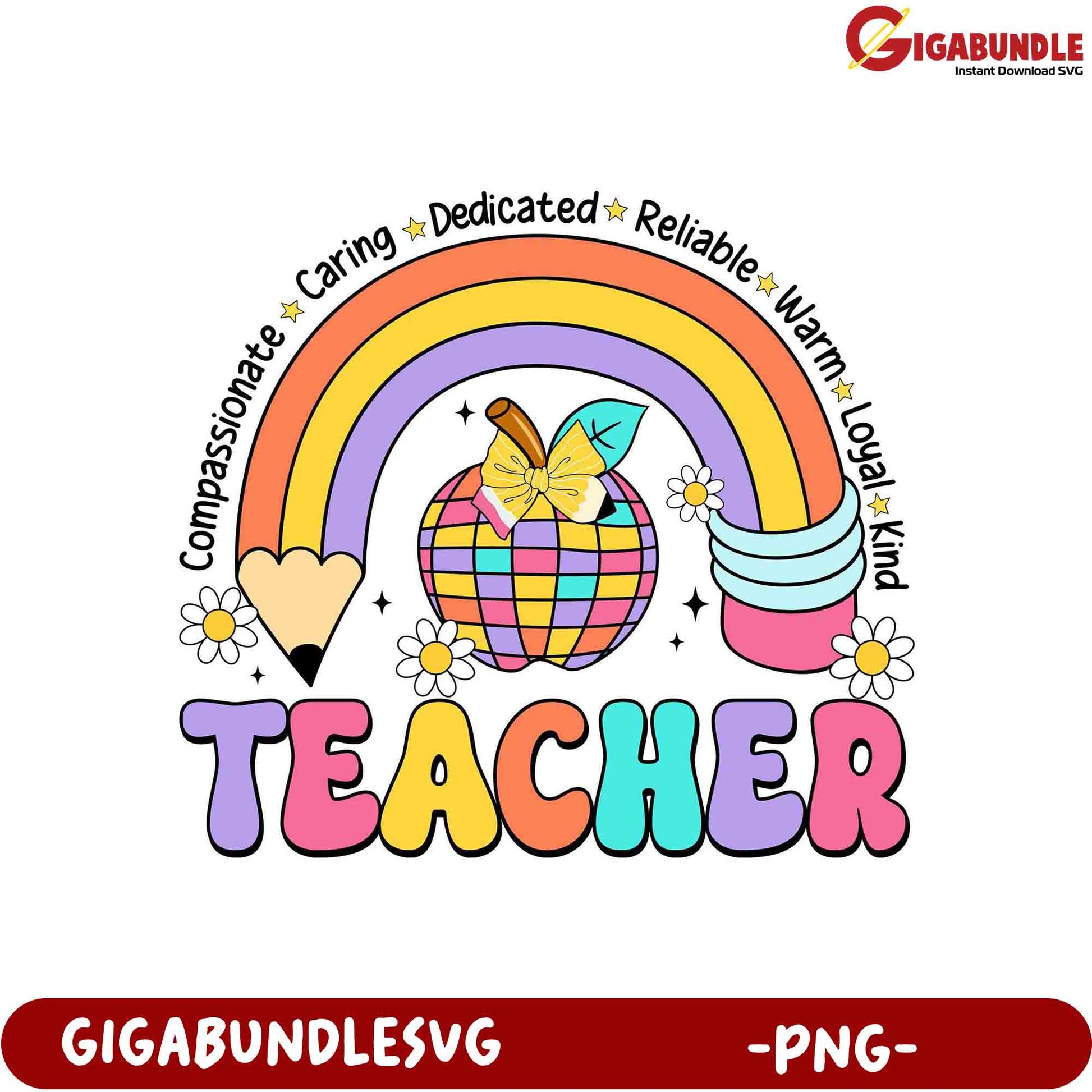 Colorful Teacher Appreciation PNG Design with Rainbow Graphic