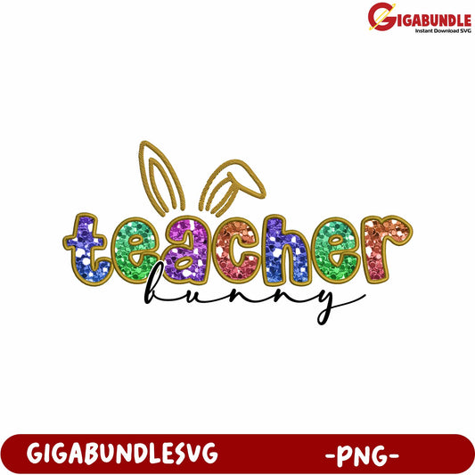 Colorful Teacher Bunny Design for Creative PNG Projects
