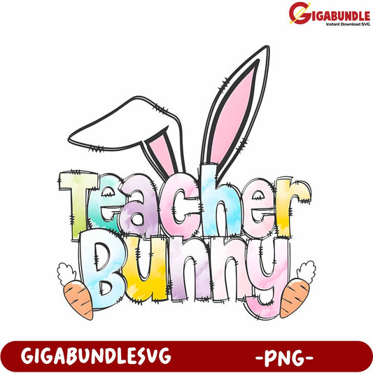 Colorful Teacher Bunny Graphic Design for Fun Classroom Decor - PNG