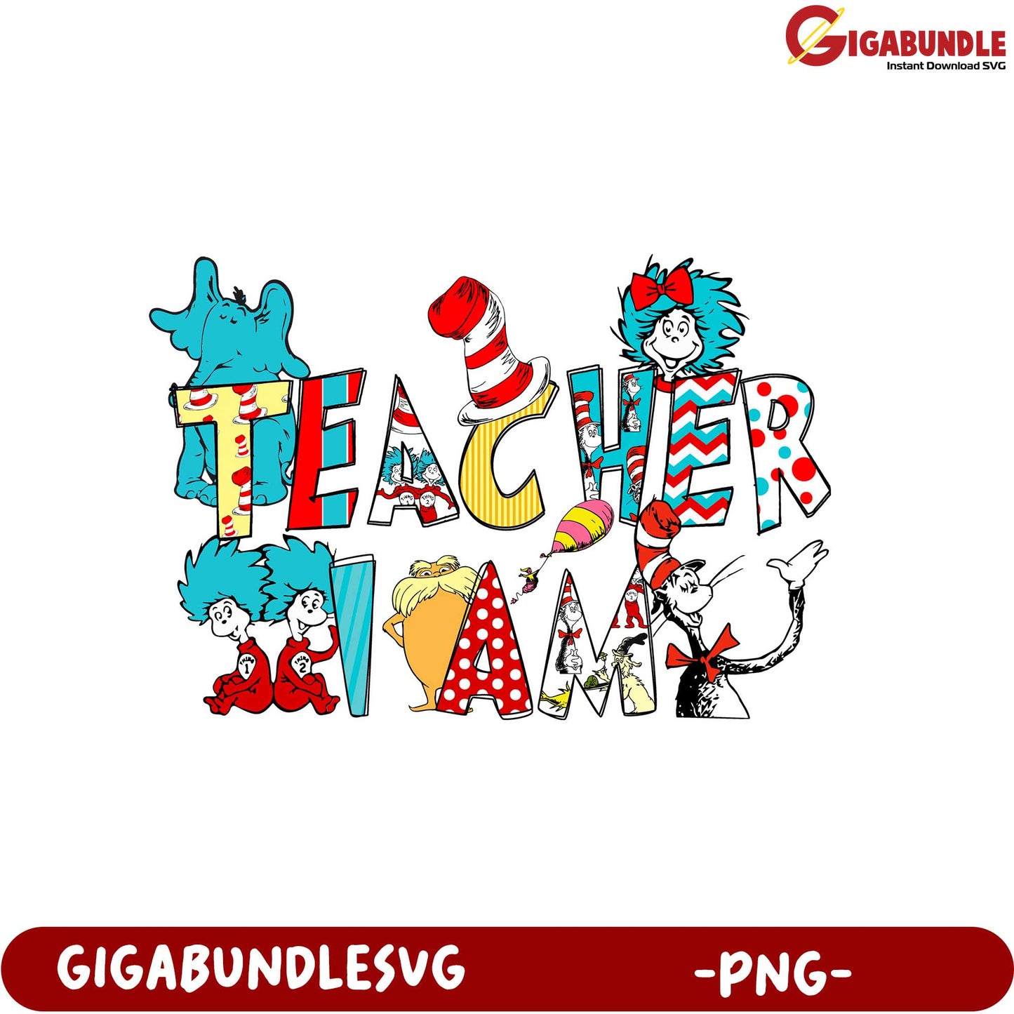 Colorful Teacher SVG Design - Fun Dr. Seuss Inspired PNG