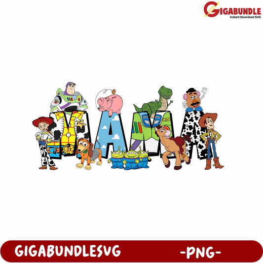 Colorful Toy Story Characters Art Print PNG for Kids' Decor