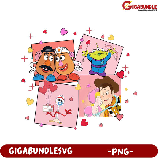 Colorful Toy Story Characters Love PNG Design for Creative Projects