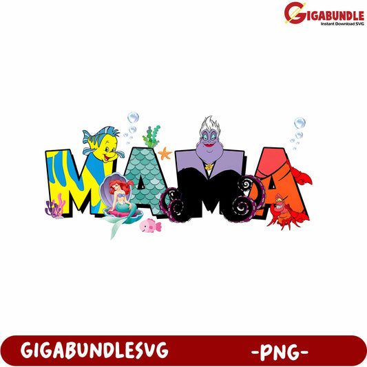 Colorful Undersea Characters Mama Design PNG for Kids' Decor