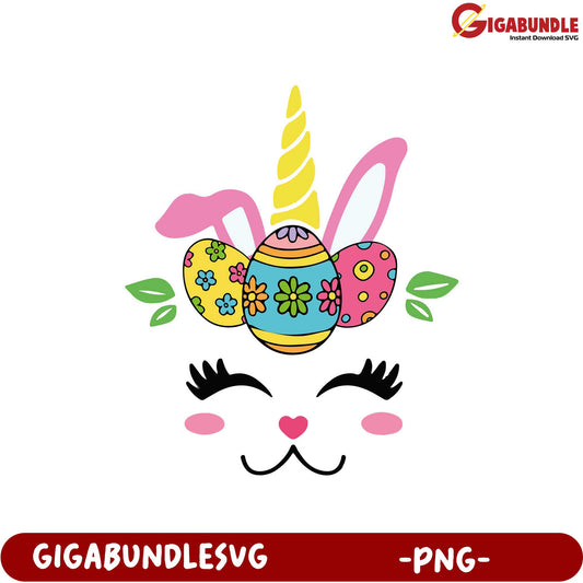 Colorful Unicorn Bunny with Easter Eggs PNG for Crafts
