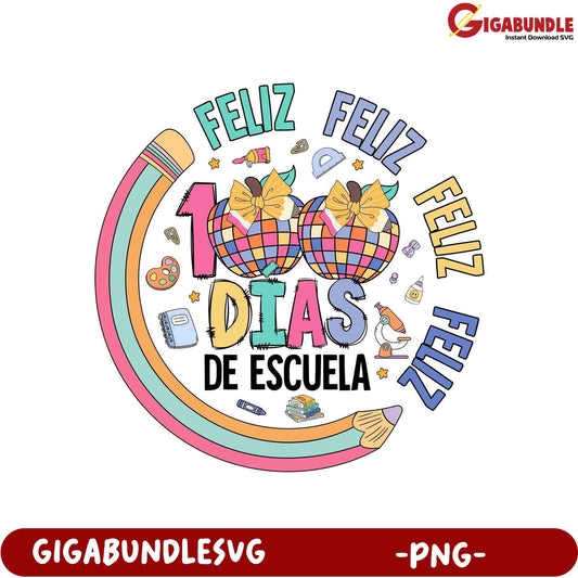 Colorful '100 Days of School' PNG for Celebrations