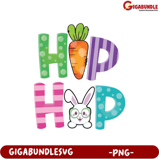 Colorful 'Hip Hop' Bunny and Carrot PNG Design for Kids' Crafts