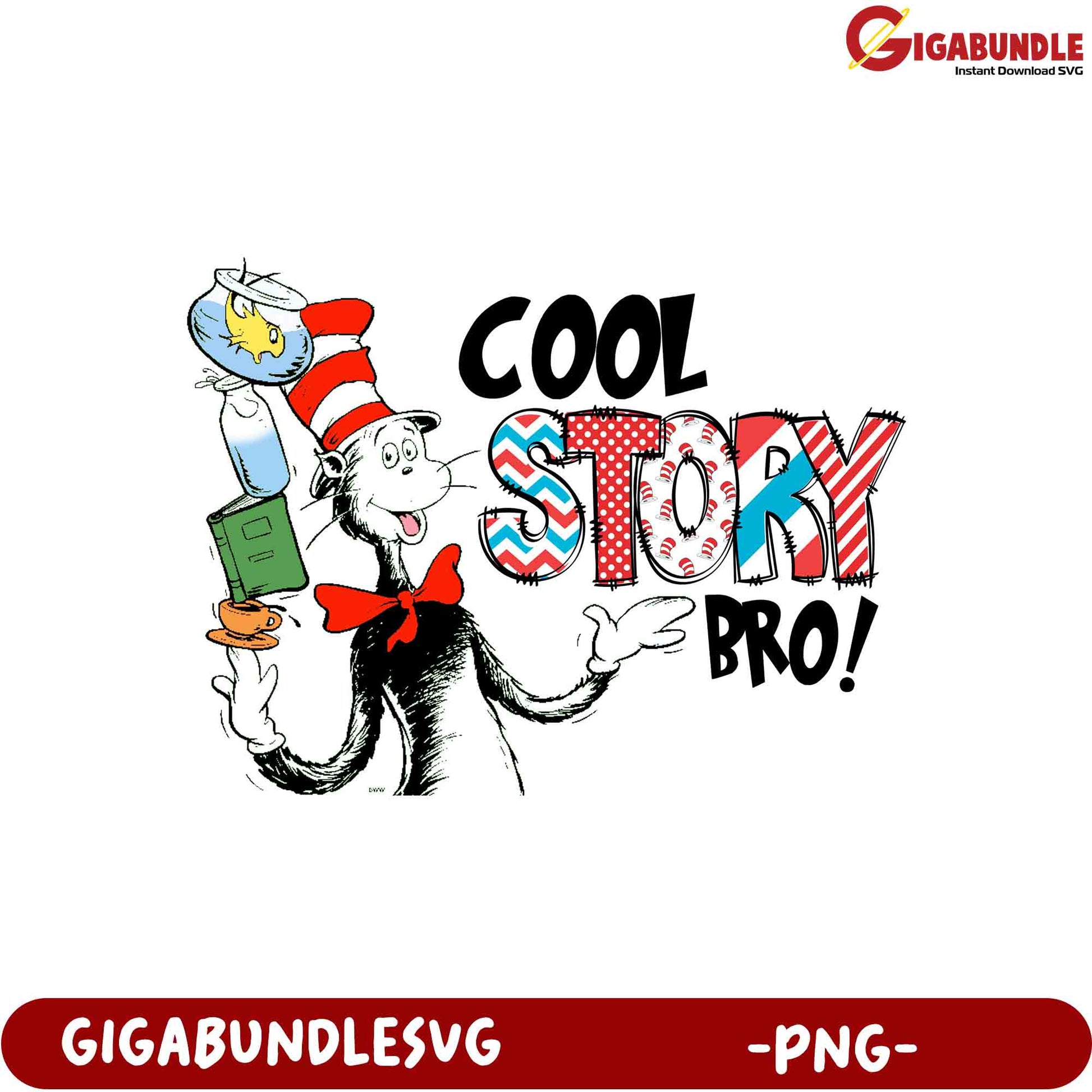 Cool Story Bro! Cat in the Hat PNG Artwork Design