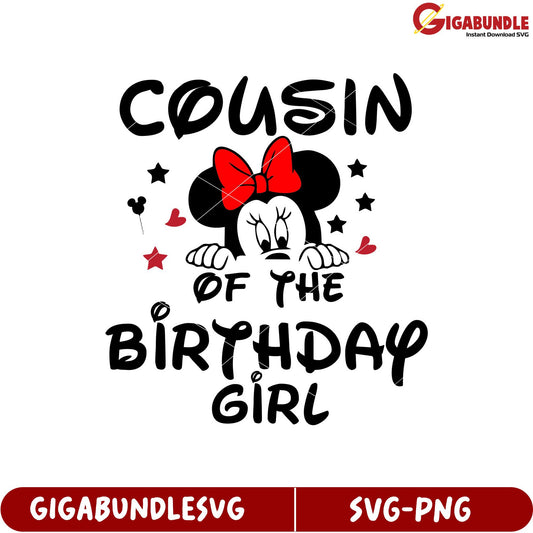 Cousin of the Birthday Girl SVG Design Featuring Cute Mouse Character