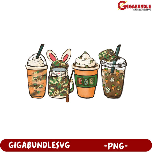 Creative Camouflage Drink PNGs Bunny, Egg & Coffee Art