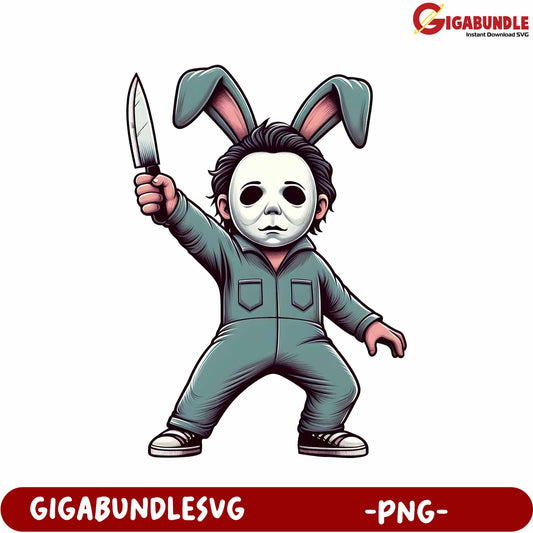 Creative Halloween Bunny Character with Knife - PNG Design