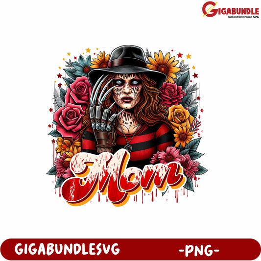 Creative Horror Mom Design with Floral Elements in PNG Format