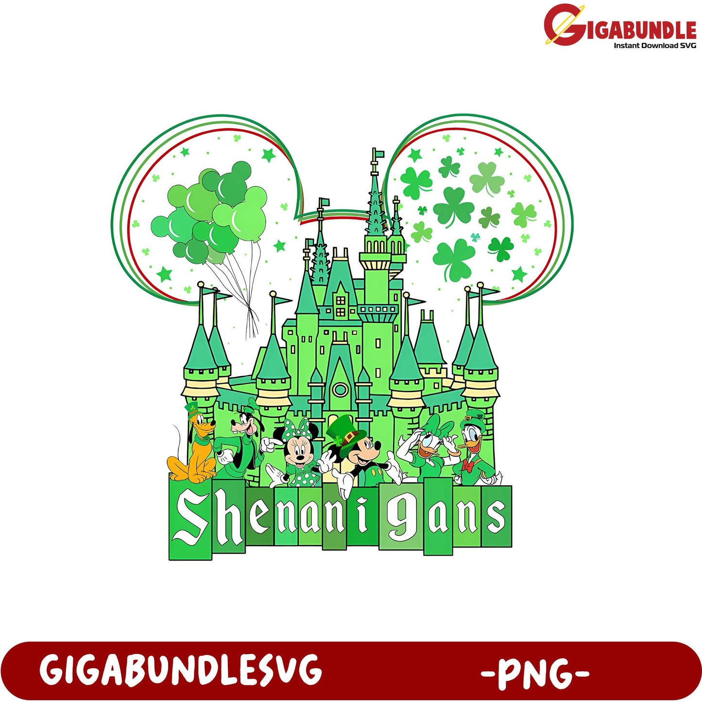 Creative St. Patrick's Day Castle PNG with Disney Characters