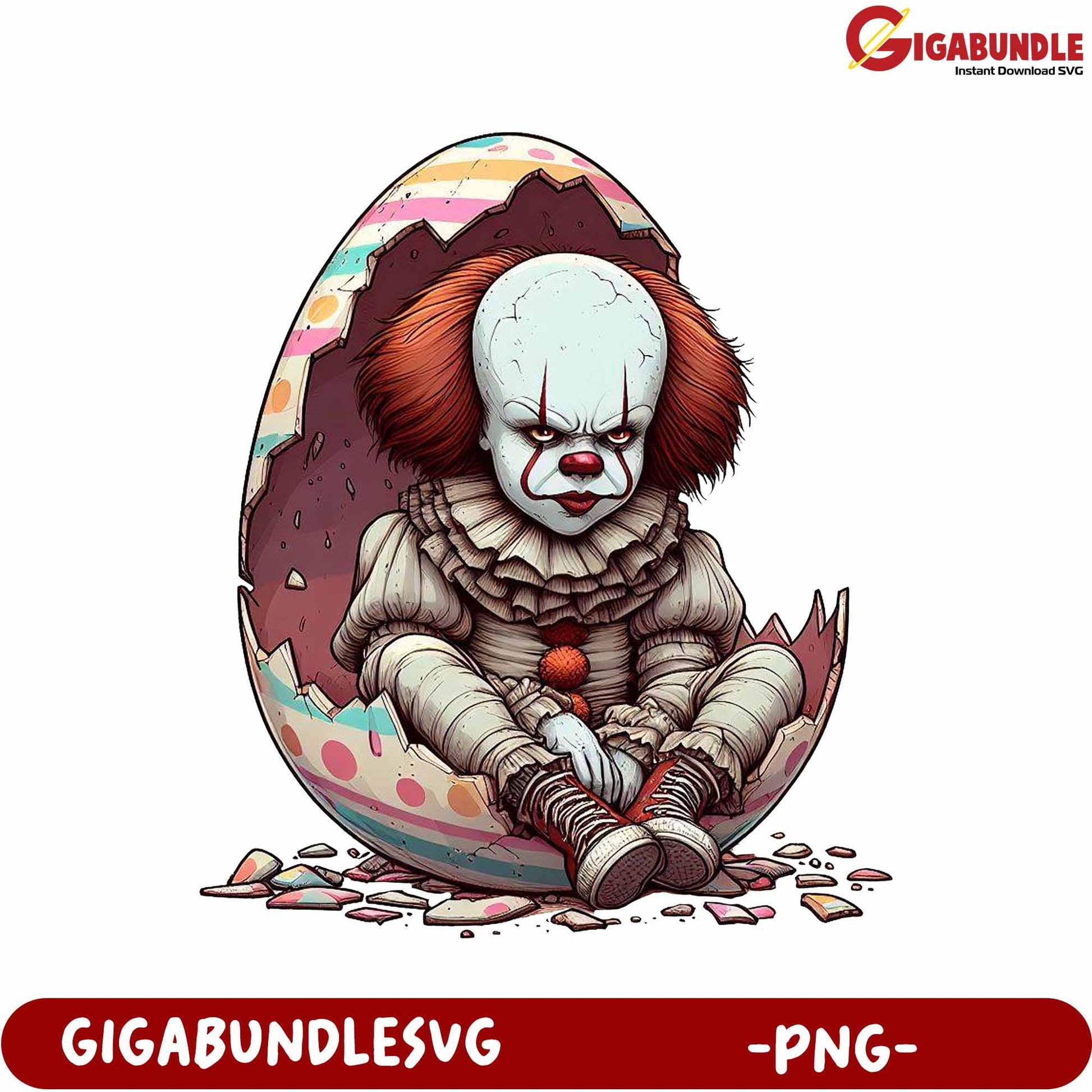 Creepy Clown Emerging from Colorful Egg PNG Artwork Download