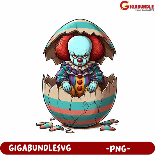 Creepy Clown Emerging from Easter Egg PNG Graphic Download