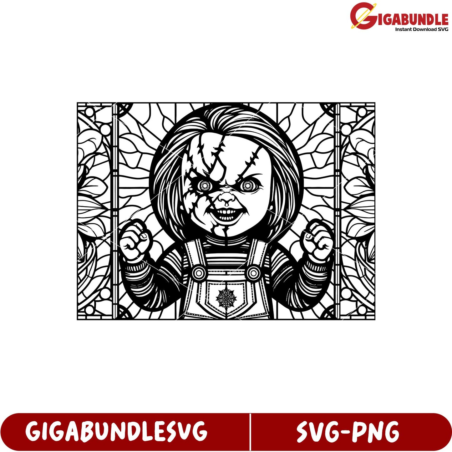 Creepy Doll Stained Glass SVG Design for Halloween Crafts and Decor