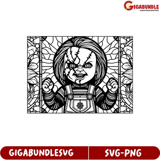 Creepy Doll Stained Glass SVG Design for Halloween Crafts and Decor