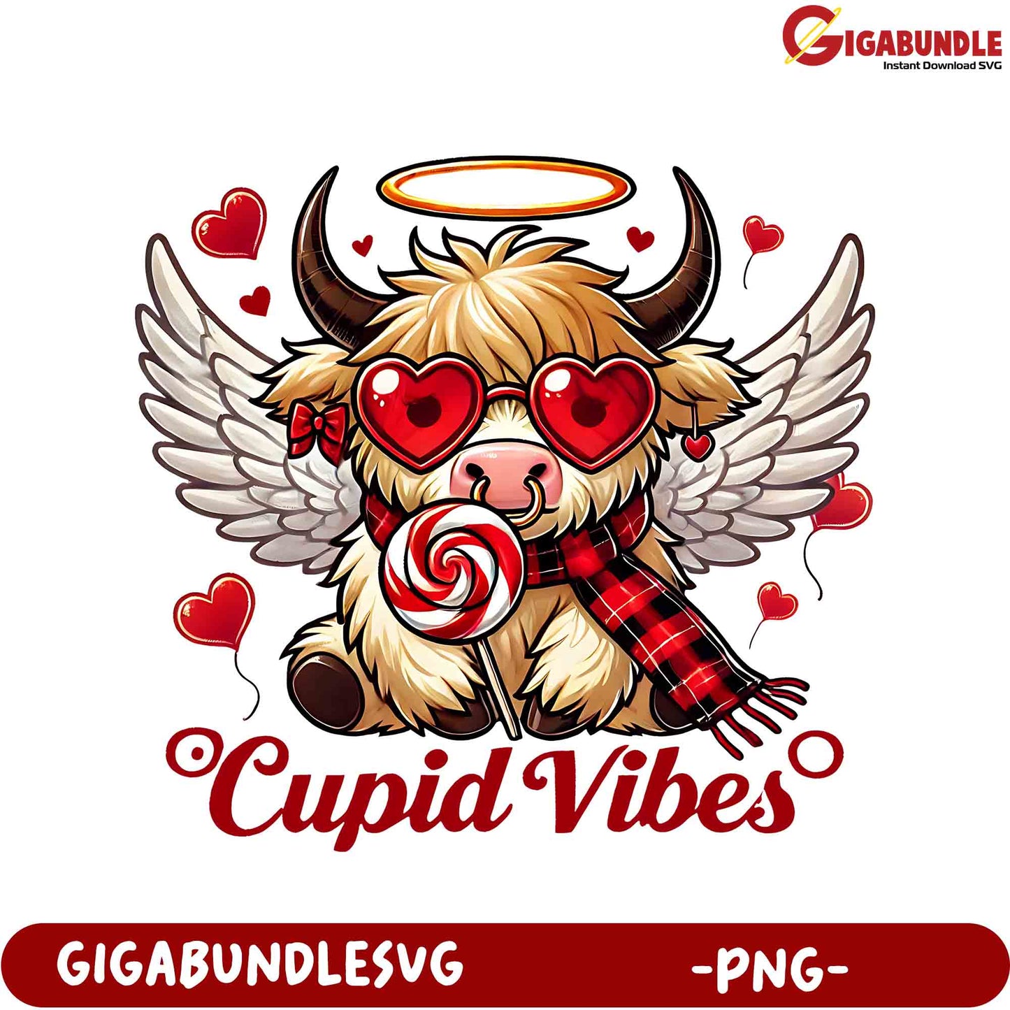 Cupid Vibes Cute Cow with Wings - Valentine's Day PNG Design