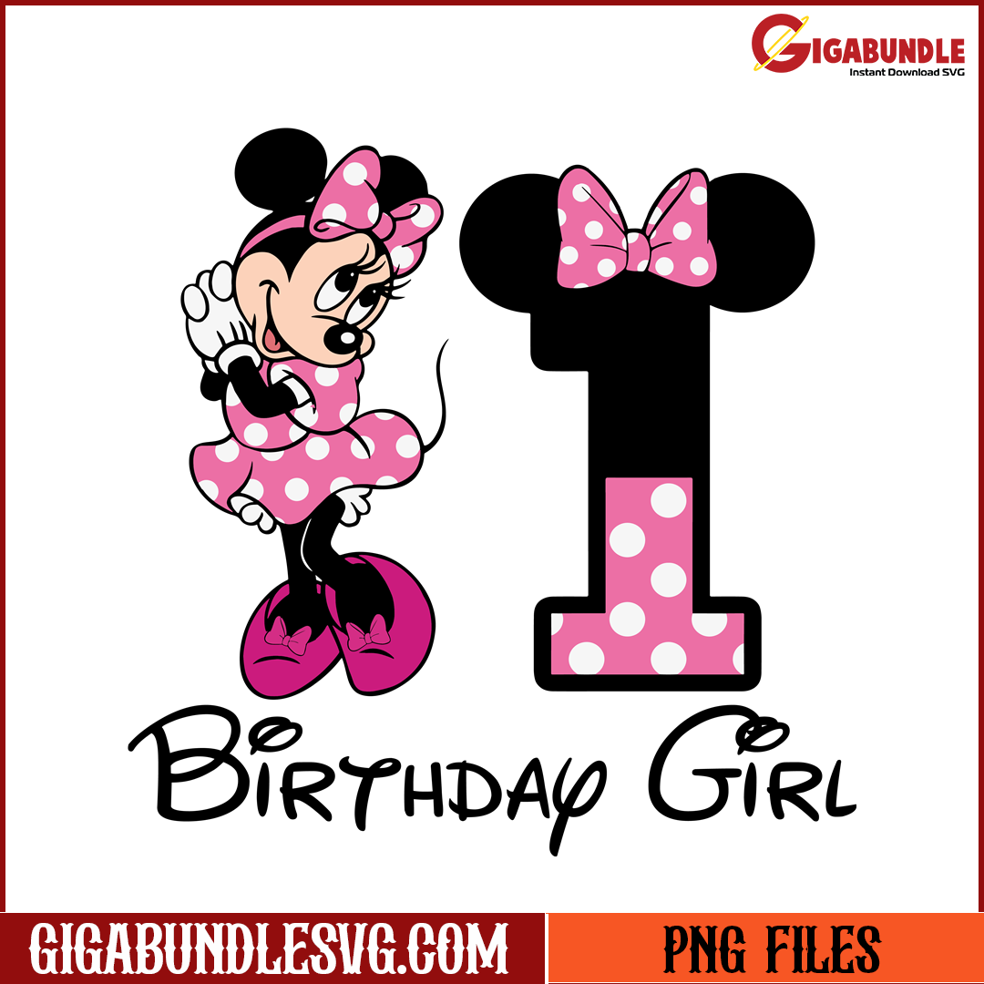 The 1st Birthday Girl Minnie PNG File, Cartoon PNG File – Gigabundlesvg