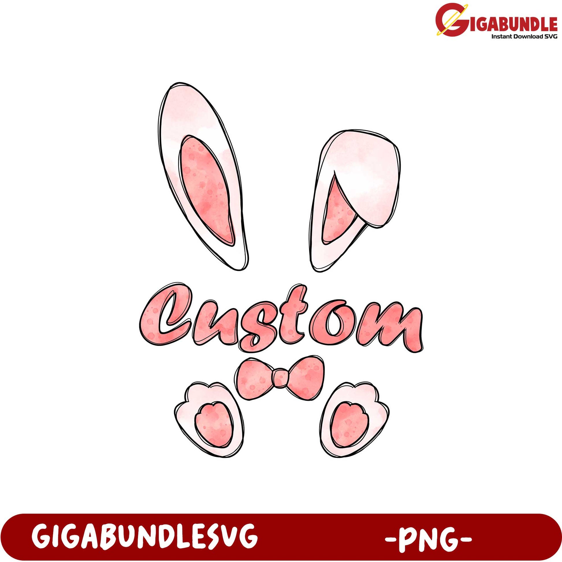 Custom Bunny Ears and Bow PNG Design for Craft Projects