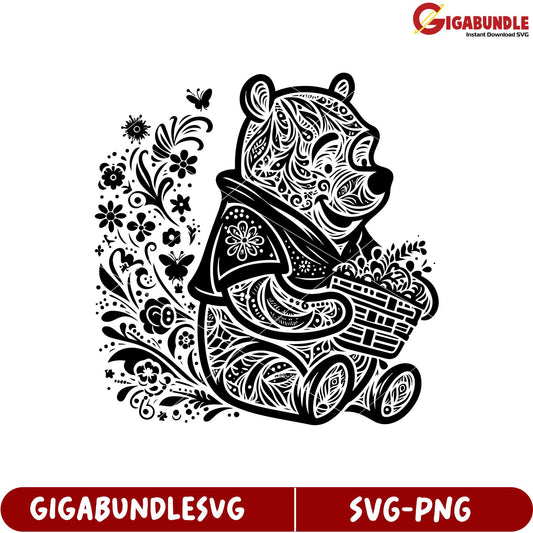 Cute Bear Design with Floral Elements for SVG Product Download