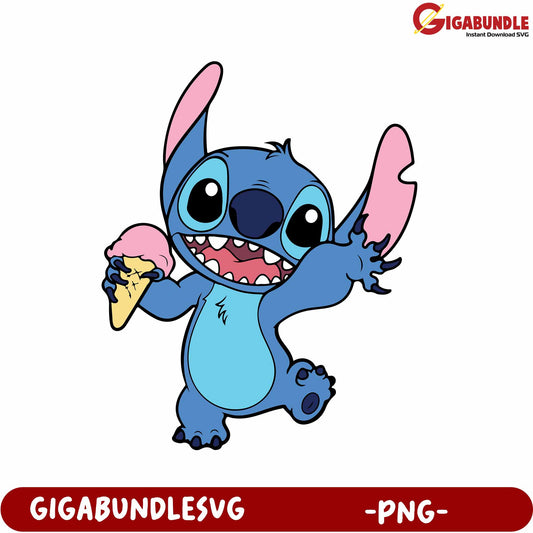 Cute Blue Character with Ice Cream Cone - PNG Graphic Image