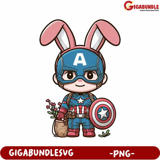Cute Bunny Captain Character PNG for Kids' Designs