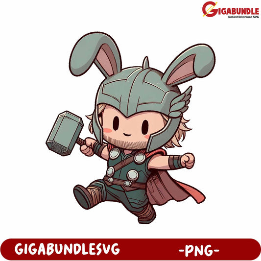Cute Bunny Character in Armor with Hammer - PNG Digital Art
