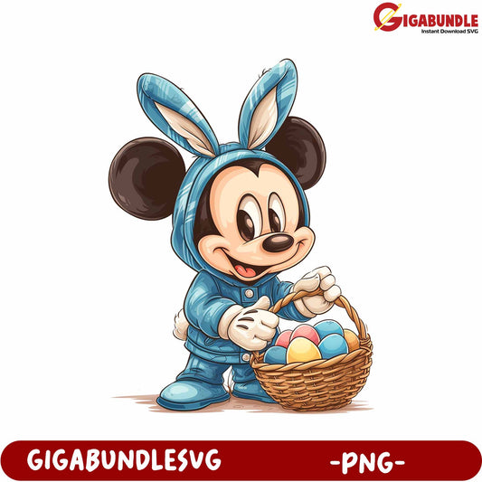 Cute Bunny Character with Basket of Eggs - PNG Download